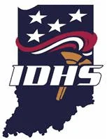 Indiana DHS logo featuring American flag design and eagle emblem.