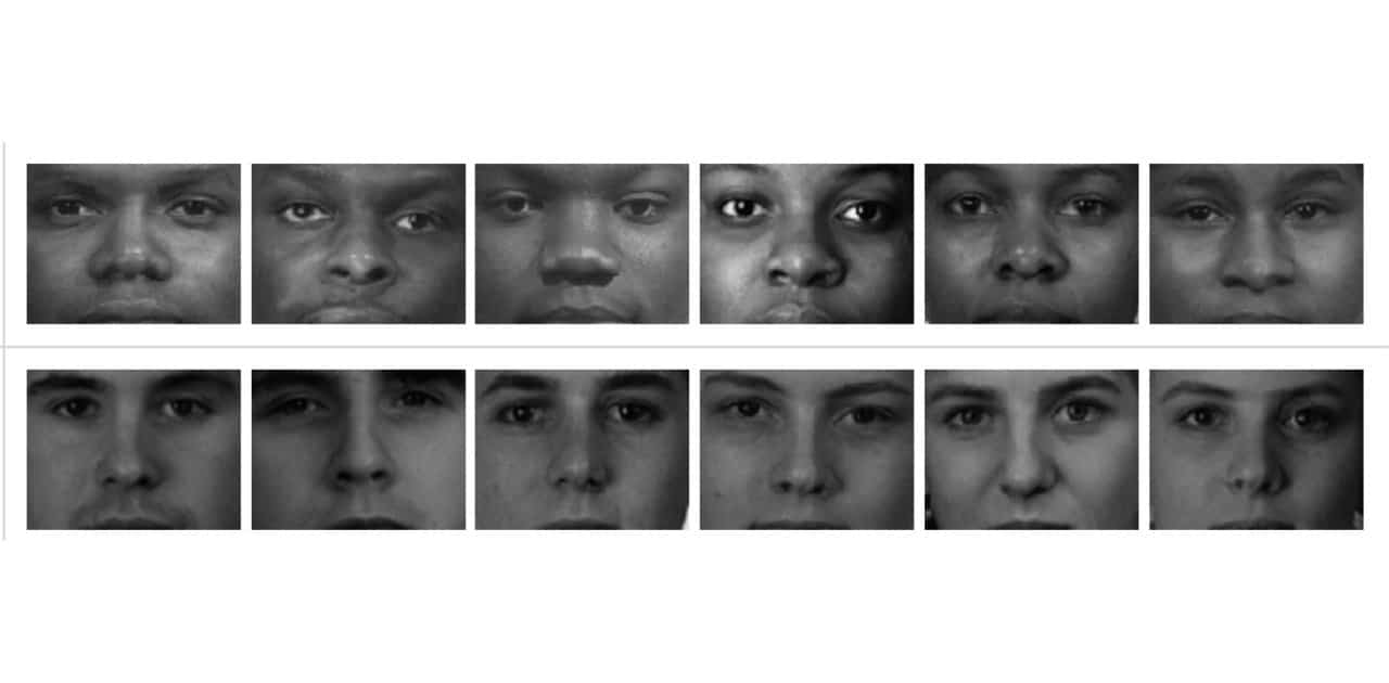 A collection of close up faces of black and white people