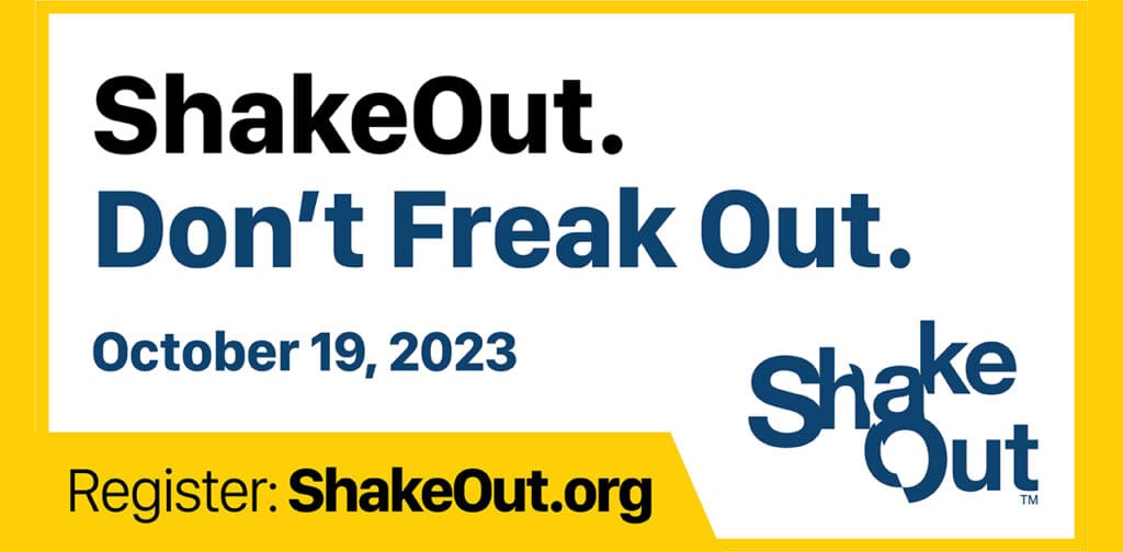 ShakeOut, don't freak out banner.