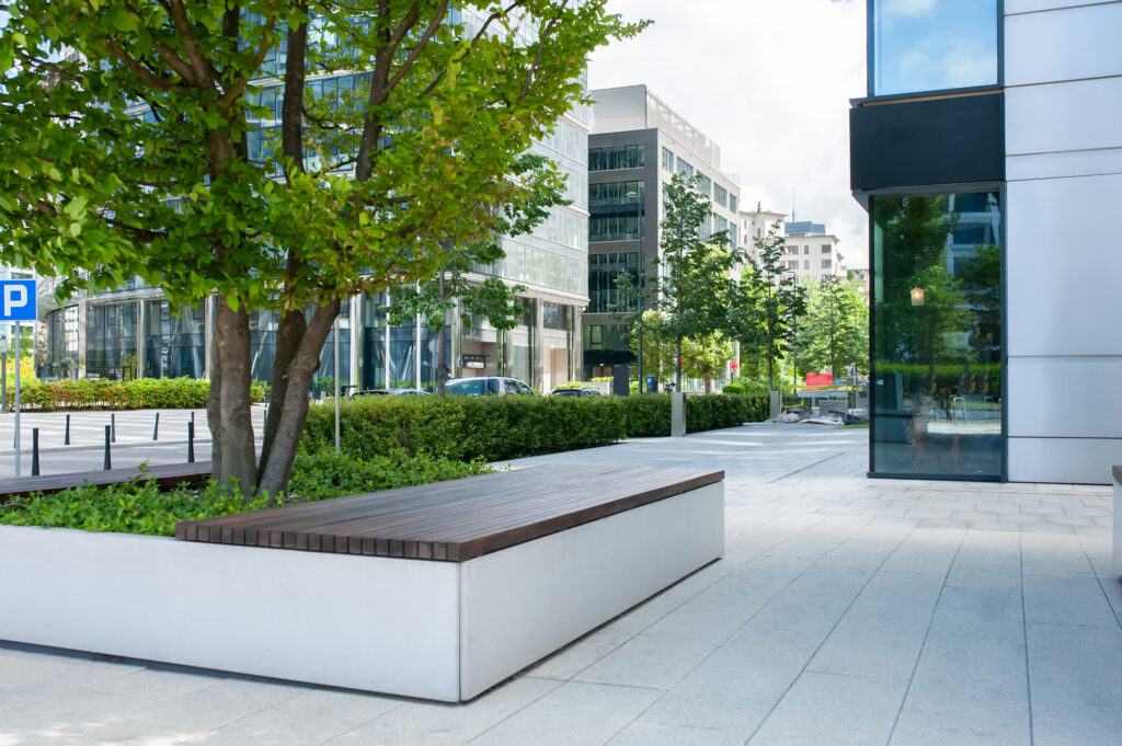 Bench outside building